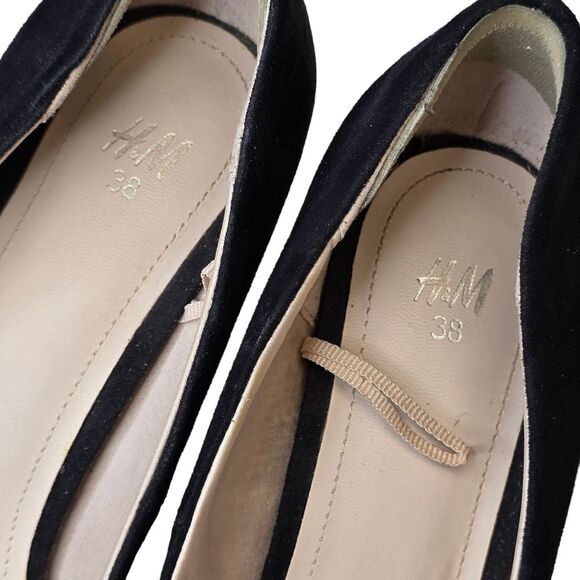H&M Women's Black Faux Suede Leather Pointed Toe Classic Kitten Pumps Heels 38 - Picture 8 of 16